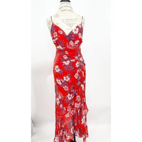 ASTR NWT Red Floral Ruched Sleeveless Maxi Dress  SMALL - Picture 1 of 10
